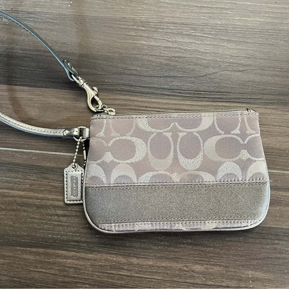 Coach Signature Wristlet in Grey and Metallic